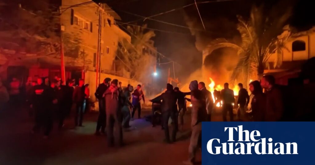 Tents burn after Israel strikes Gaza hours after ceasefire announced – video | Israel-Gaza war