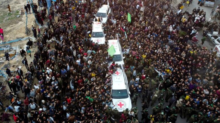 Drone footage shows van where Hamas handed over three Israeli hostages