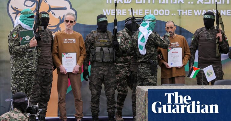 Hamas releases three more Israeli hostages as part of ceasefire deal – video | Israel-Gaza war