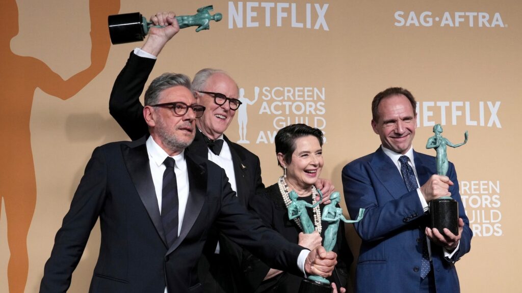 ‘Conclave’ cast celebrates with Timothée Chalamet and Ariana Grande after big SAG Awards win